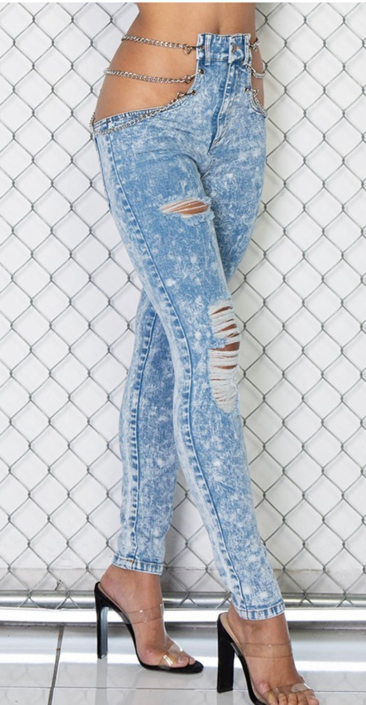 “Actin Up” chained jeans